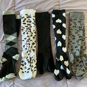 5 pair of Compression Socks, brand new. RN, MEDICAL, dental circulatory therapy.